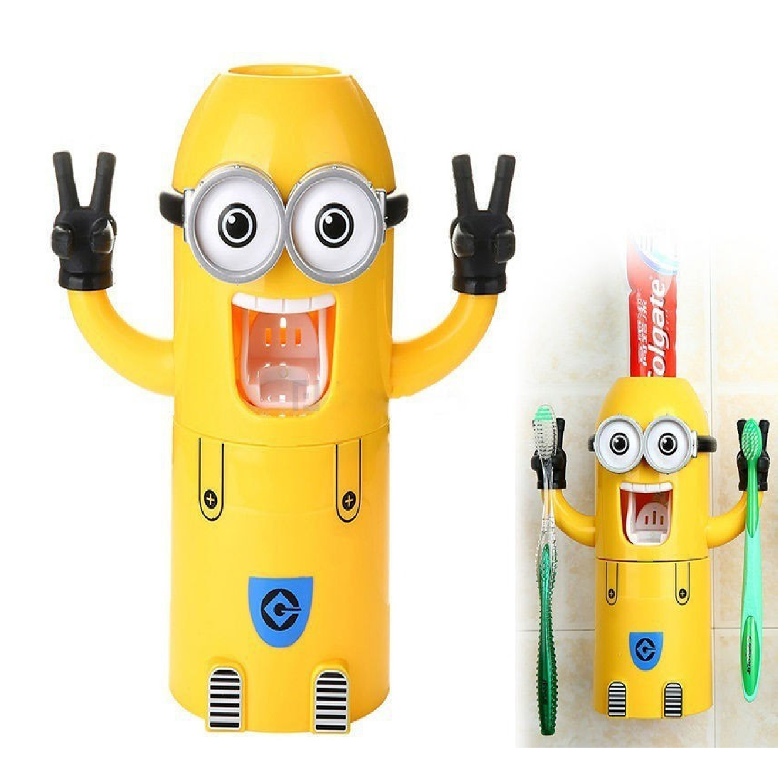 🪄NUEVO Dispensador de Crema Dental  con Porta Cepillos  Figura de Minions  para Niños